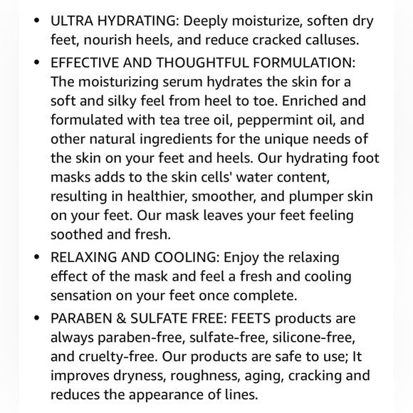 FEETS Hydrating Foot Mask with Tea Tree and Peppermint. 3 pair. Full foot mask! - Picture 4 of 4